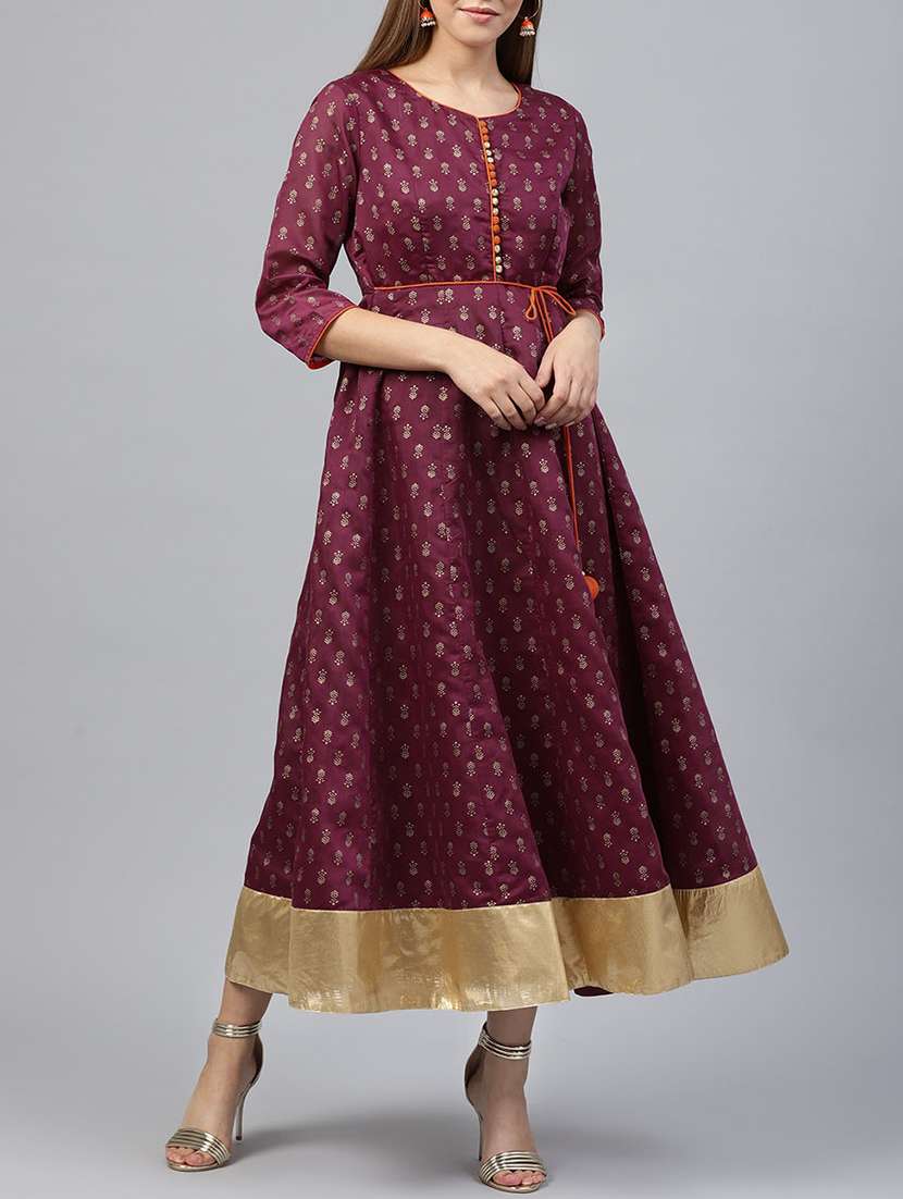 Wine Foil print anarkali dress