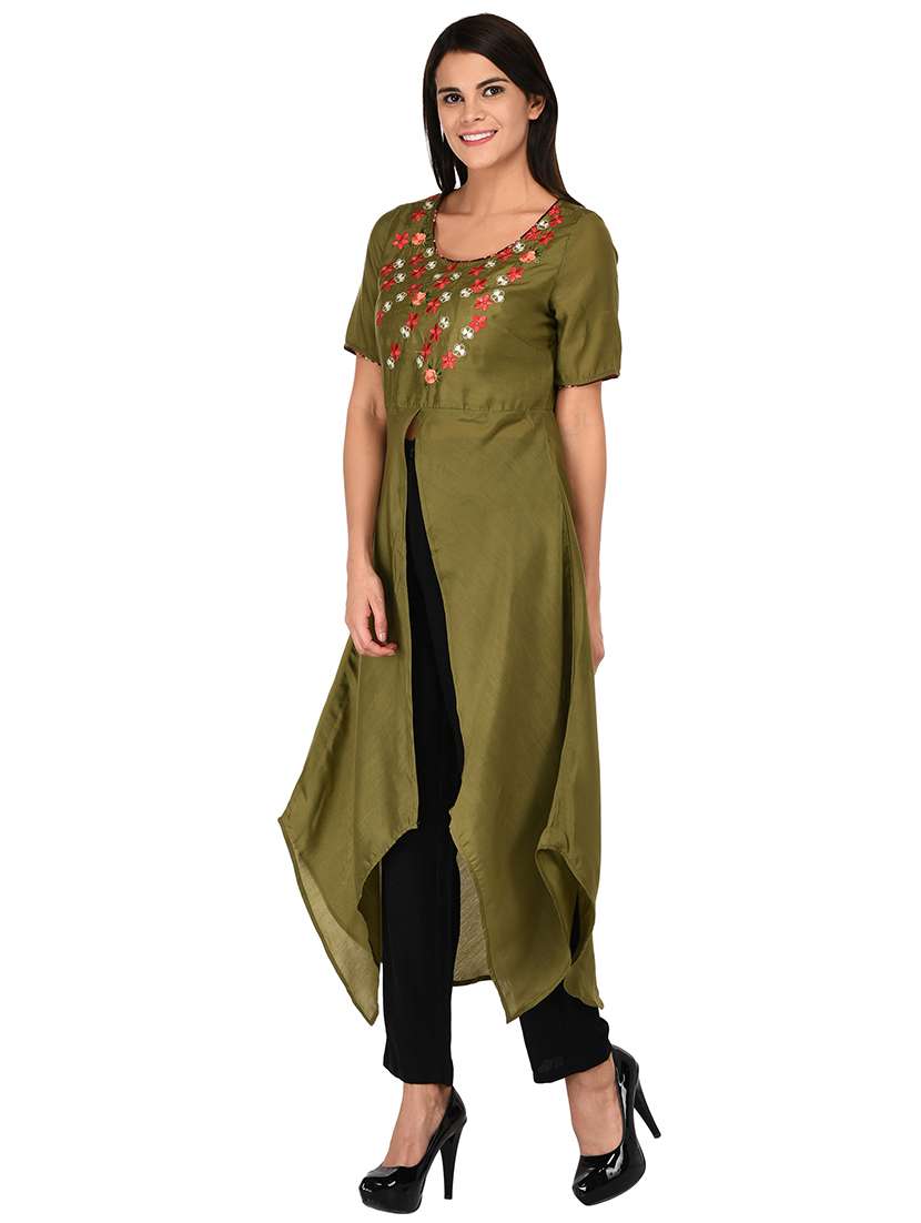 high slit embroidered kurta - 15659216 -  Standard Image - 1