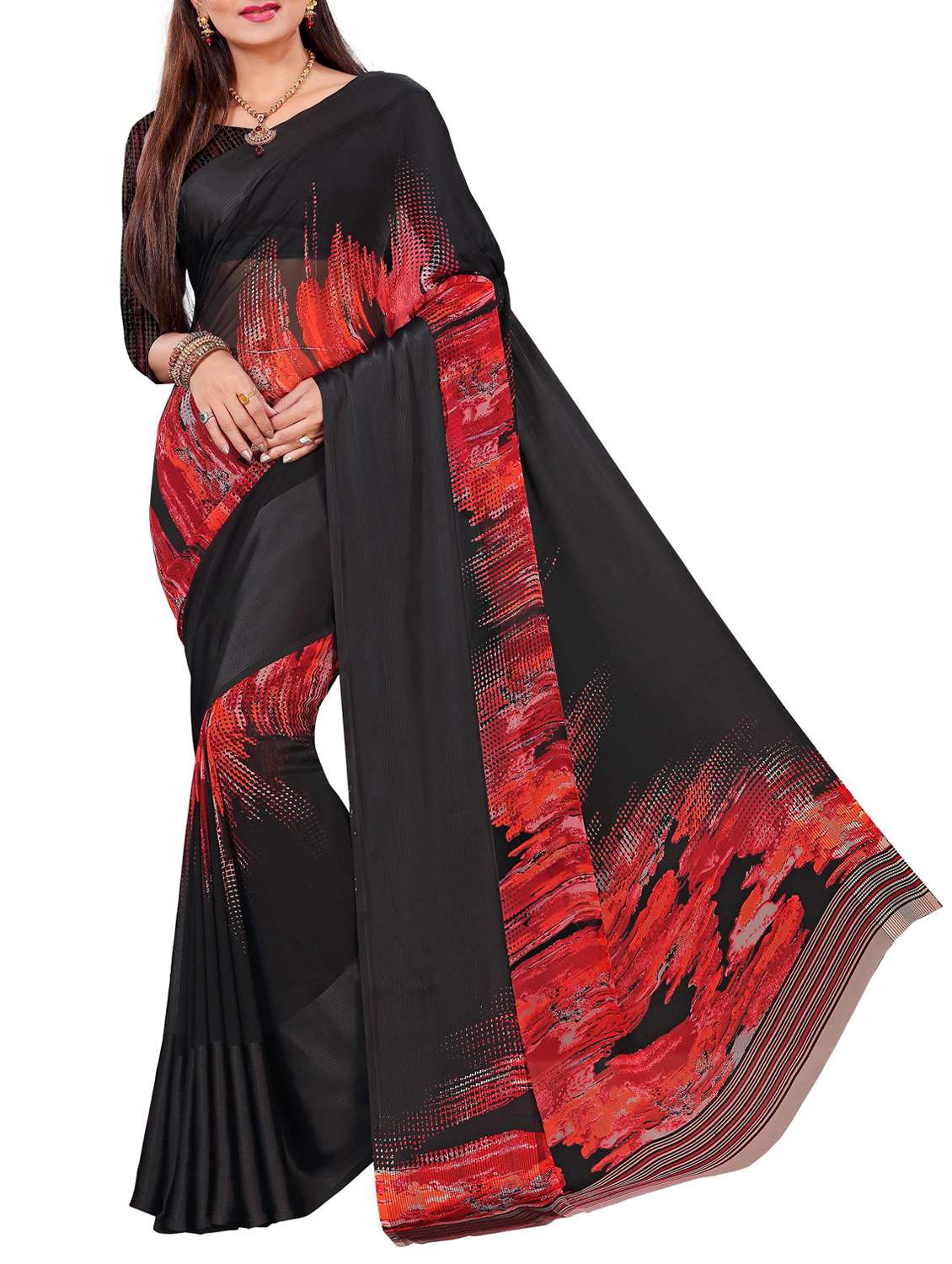 abstract printed saree with blouse