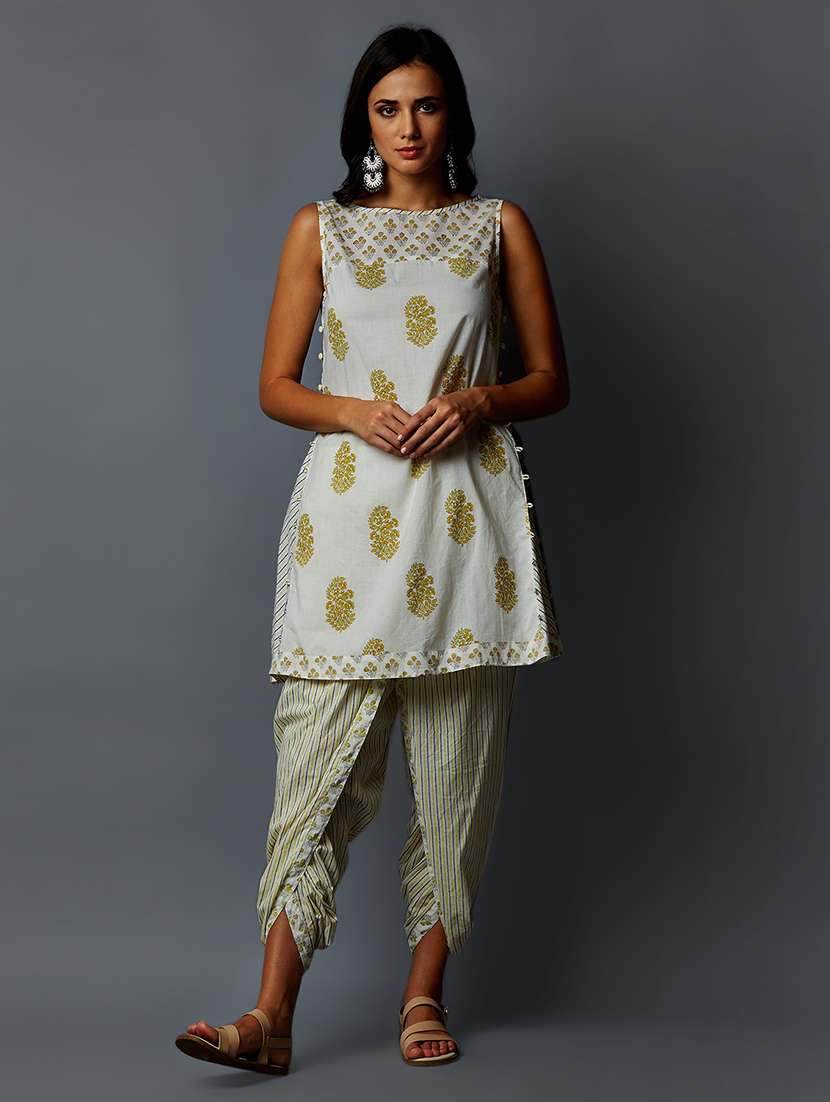 printed kurta with stripes dhoti salwar set