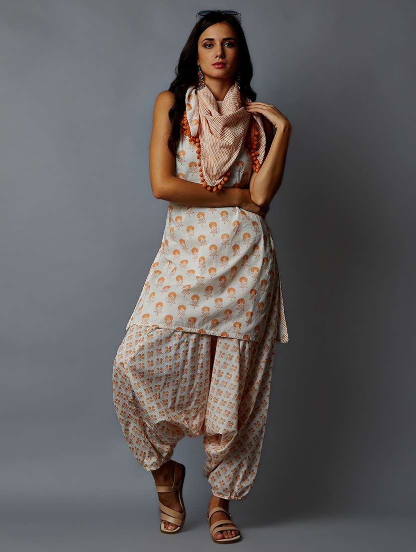 printed kurta with salwar & scarf set