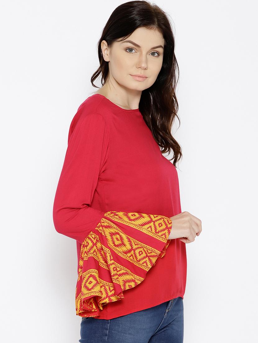 ikat printed bell sleeve boat neck top - 15669760 -  Standard Image - 1