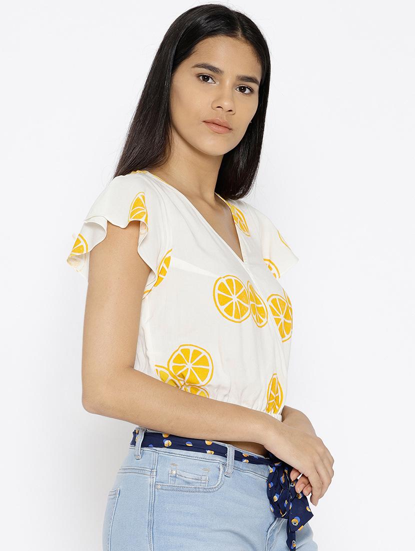 over lap lemon printed crop top - 15669765 - Standard Image - 1