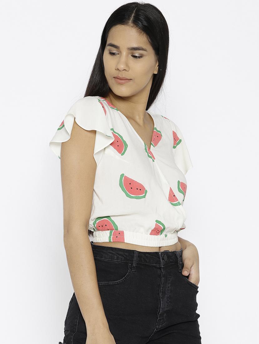 over lap watermelon printed crop top - 15669766 - Standard Image - 1