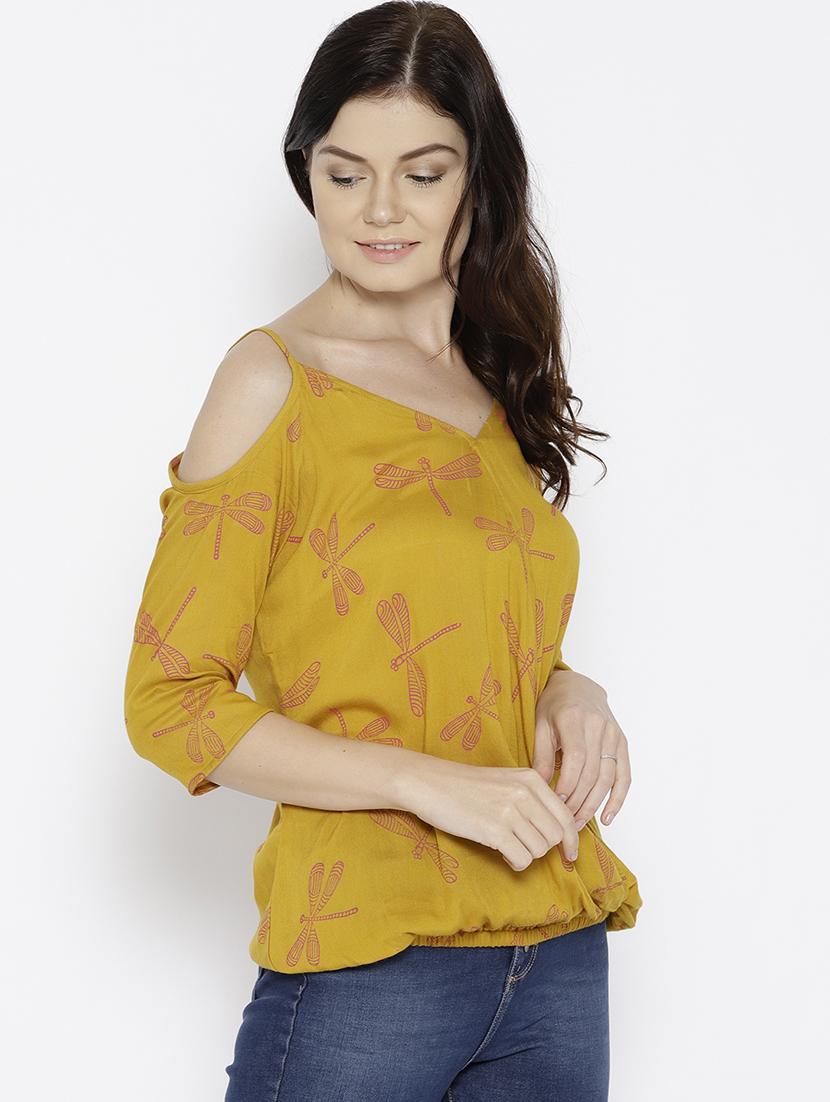 cold shoulder overlap printed top - 15669771 -  Standard Image - 1