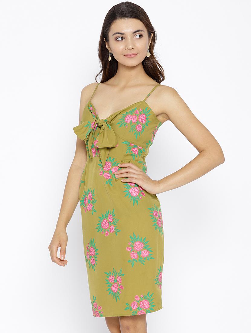 front tie knot rose print dress - 15670213 - Standard Image - 1
