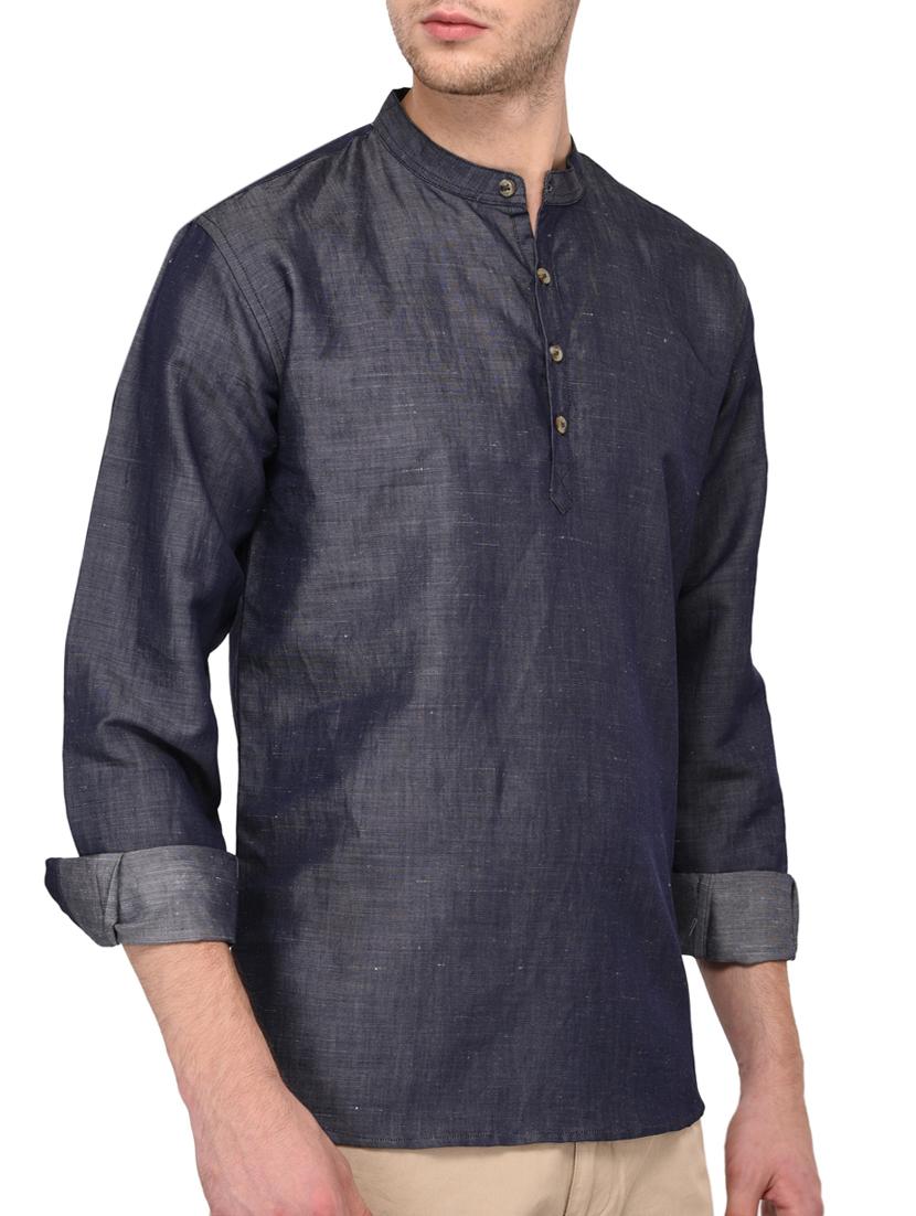 blue cotton short kurta - 15670959 -  Standard Image - 1