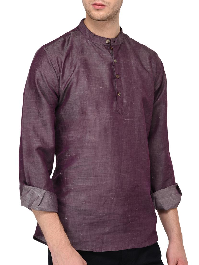 purple solid short kurta - 15670962 -  Standard Image - 1