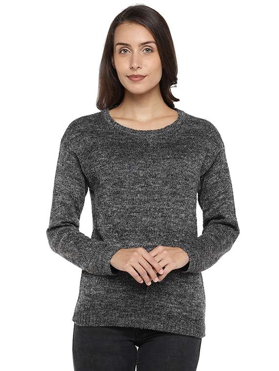 ribbed edge round neck pullover