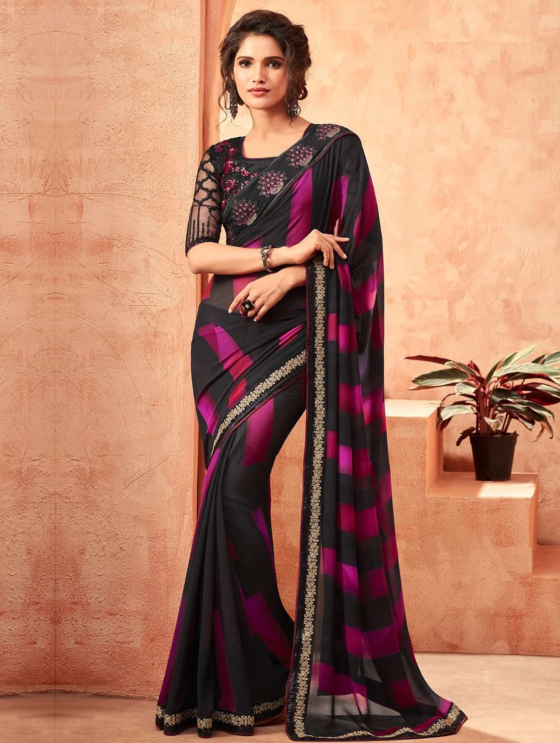 striped printed saree with blouse