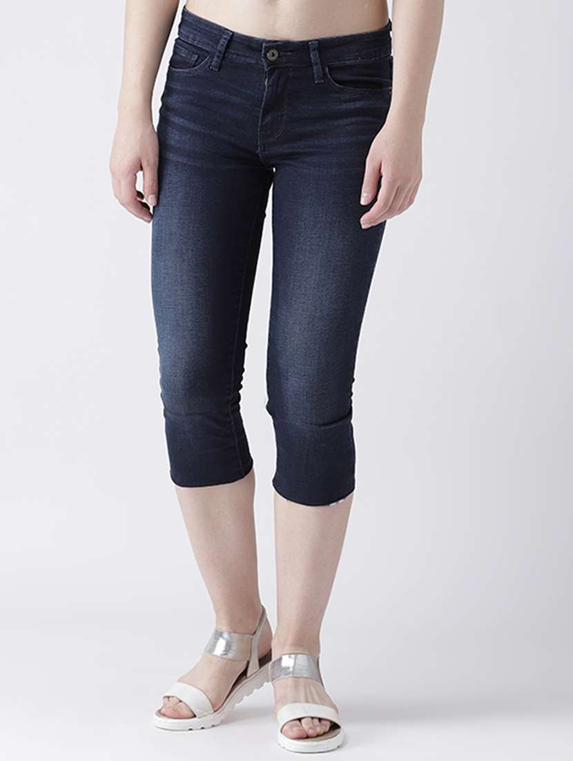 stone washed denim capri
