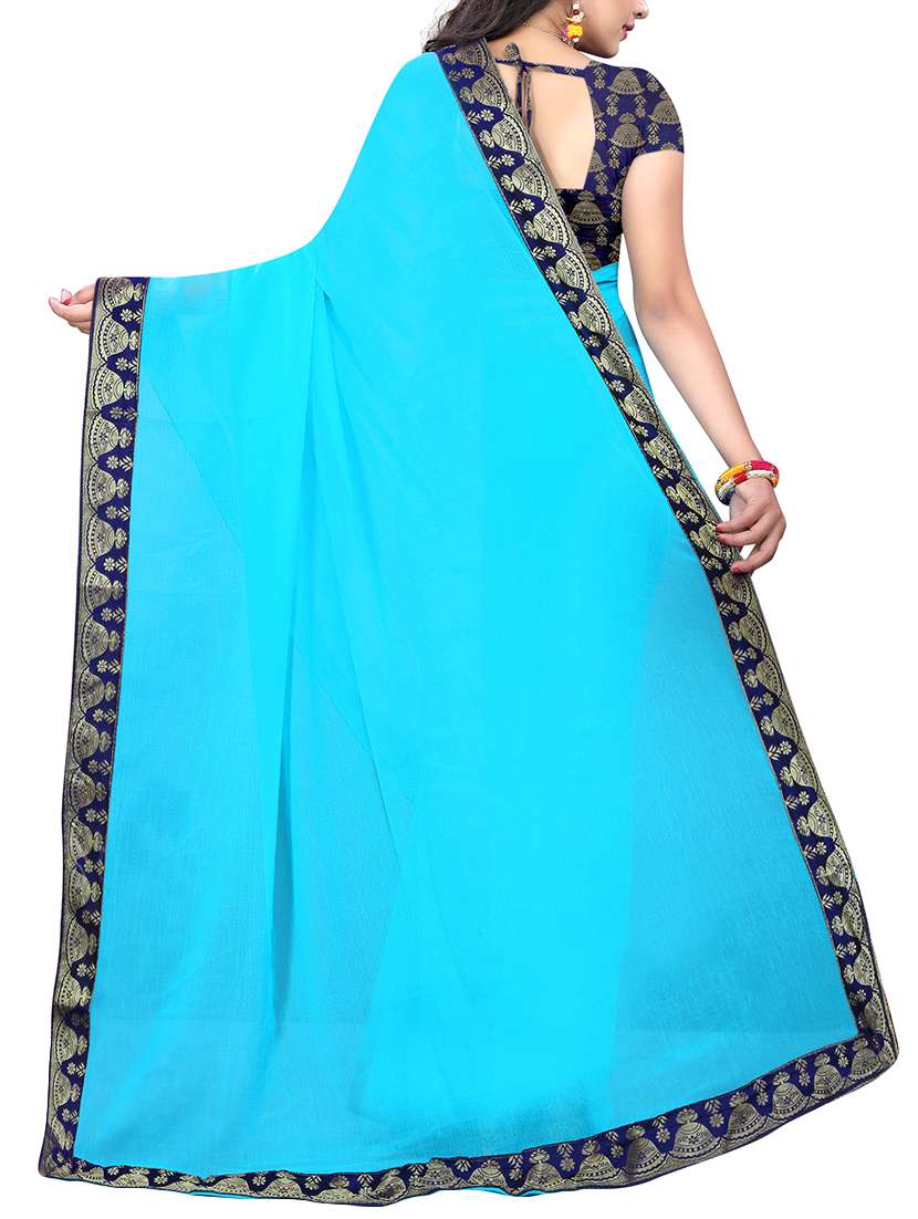 women's bordered royal blue colored saree with blouse - 15672266 -  Standard Image - 1