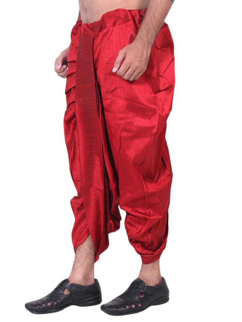 maroon silk blend dhoti - 15675864 - Standard Image - 1