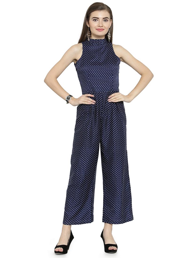 mock neck polka dotted full leg jumpsuit - 15675993 - Zoom Image - 0