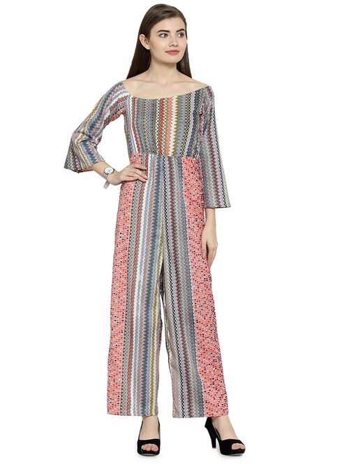 chevron print full leg jumpsuit - 15676004 -  Standard Image - 0