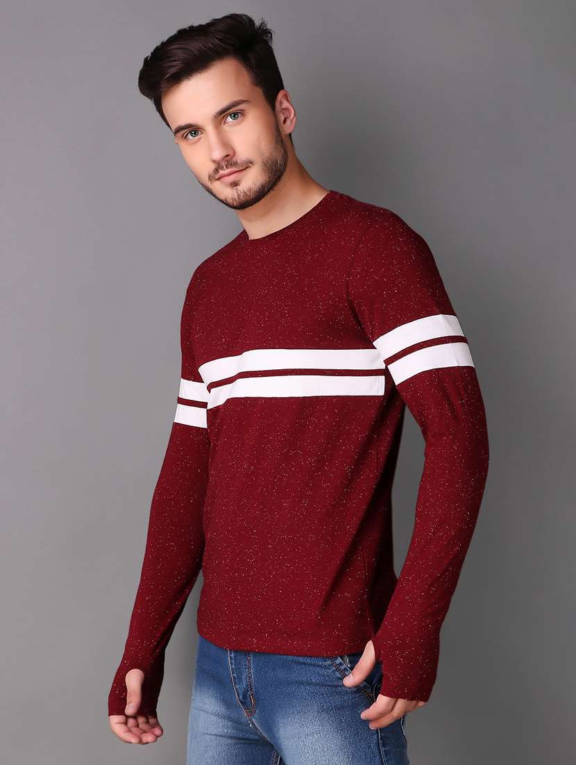 maroon cotton thumb hole t-shirt - 15676142 -  Standard Image - 1