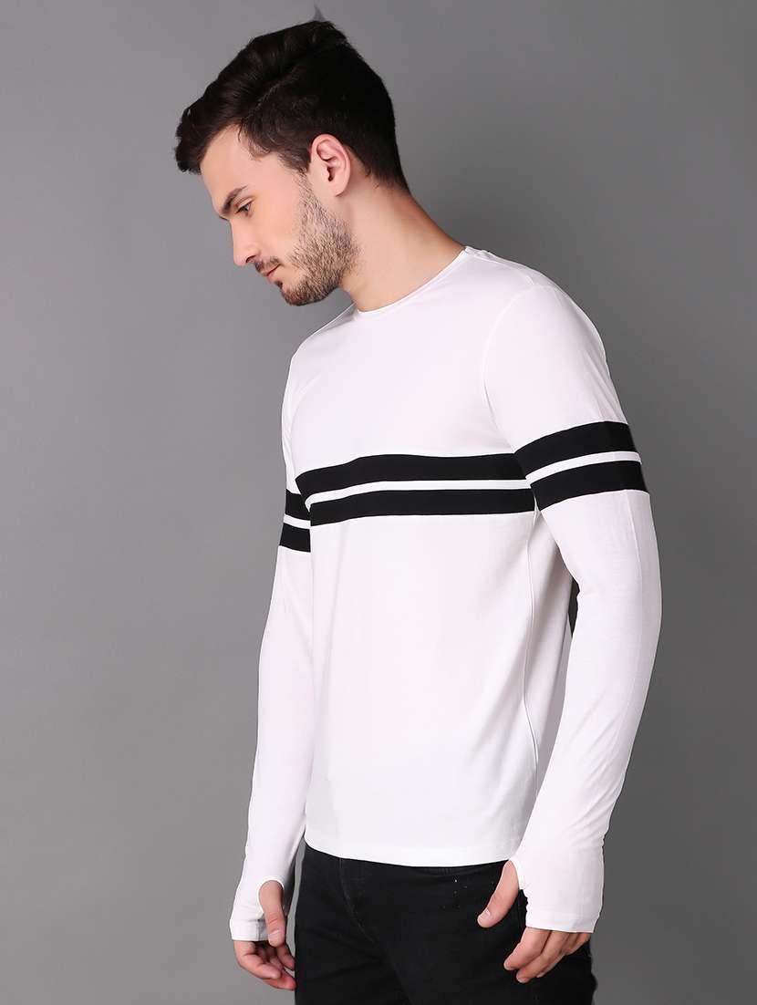 white cotton thumb hole t-shirt - 15676143 - Standard Image - 1