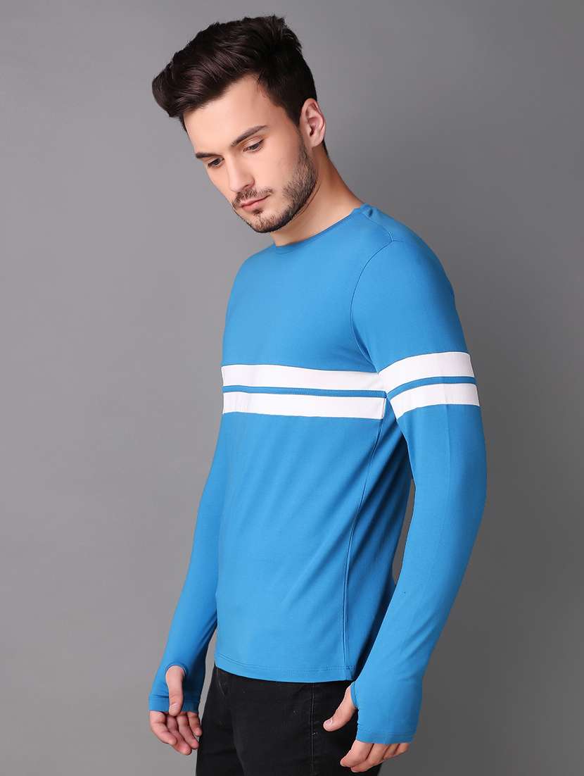 blue striped thumb hole t-shirt - 15676144 -  Standard Image - 1