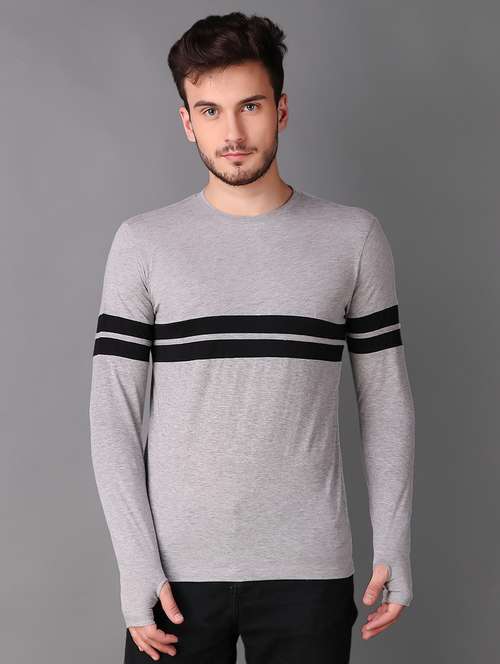grey cotton thumb hole t-shirt - 15676145 -  Standard Image - 0