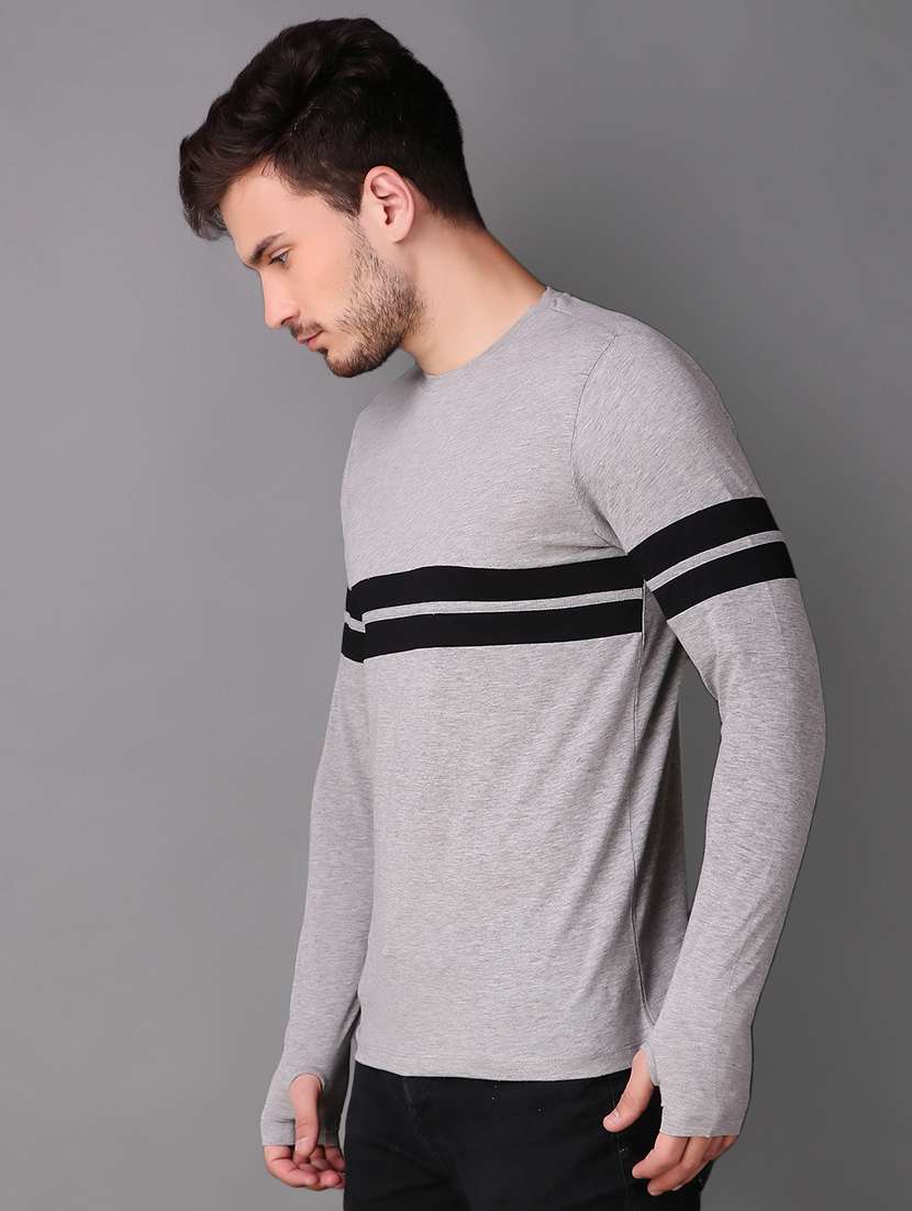 grey cotton thumb hole t-shirt - 15676145 -  Standard Image - 1