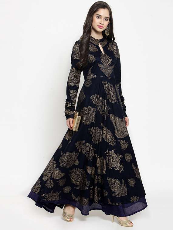 foil printed flared long sleeves kurta