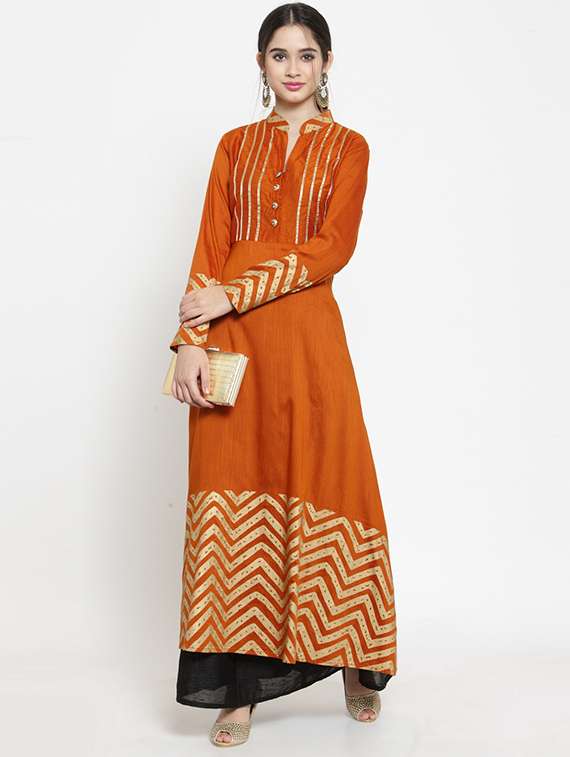foil print silk a-line kurta