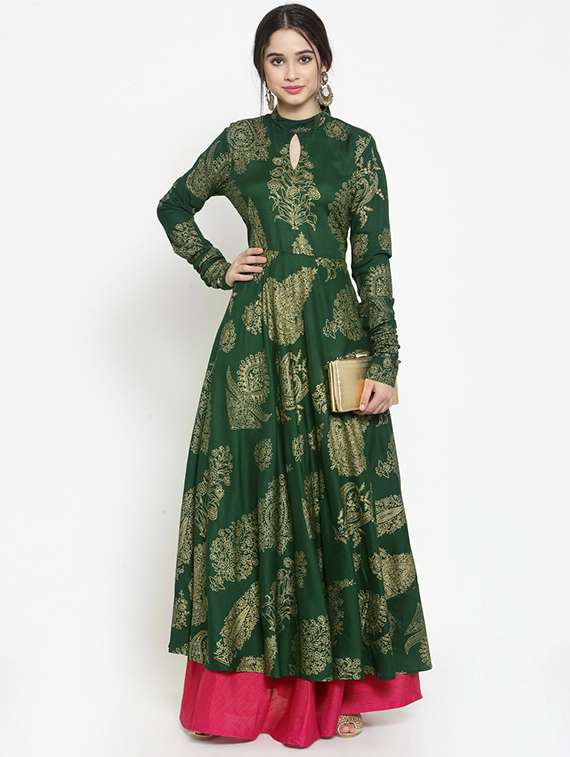 flared foil print long sleeves kurta