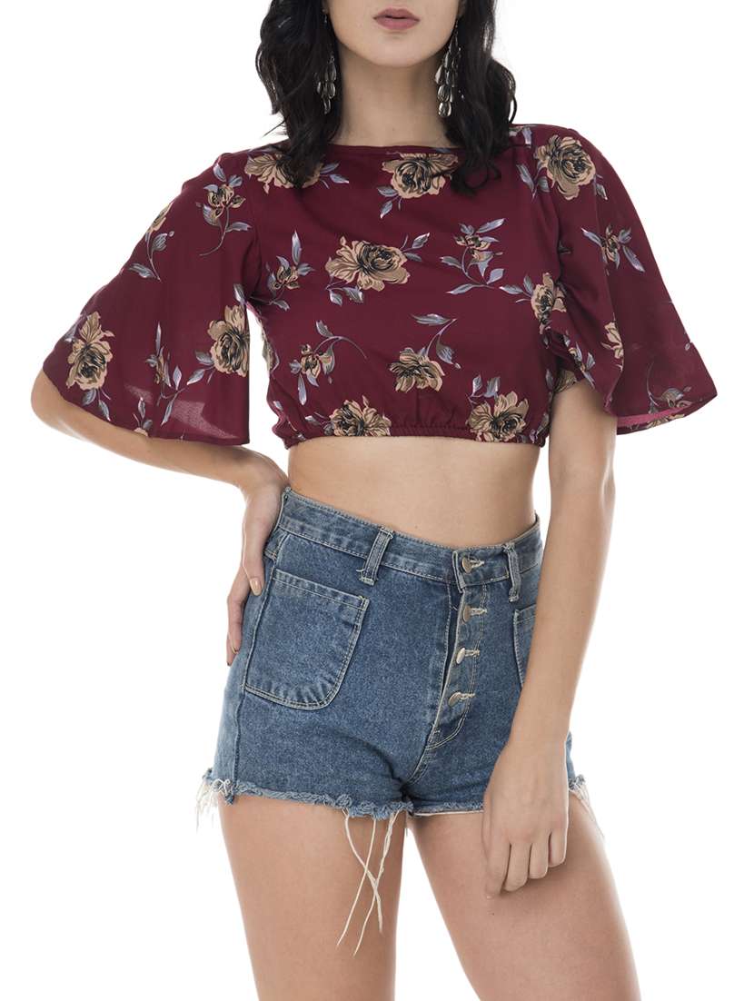 bell sleeved floral crop top