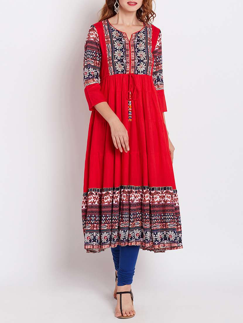 flared drawcode printed yoke kurta