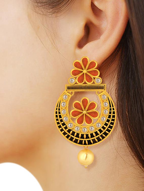 gold metal chandballi earring - 15678640 -  Zoom Image - 0