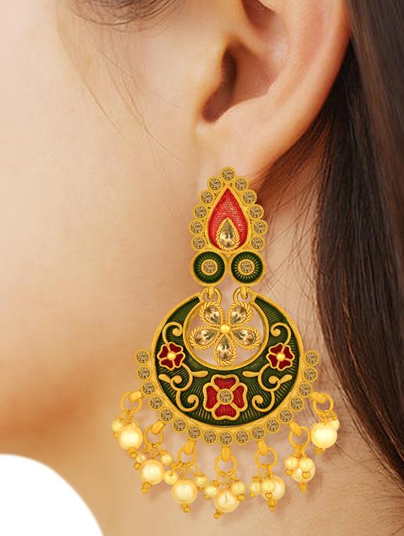 gold metal chandballi earring - 15678643 - Zoom Image - 0