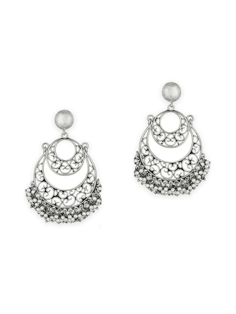 women silver pearls detailed chandbali earrings - 15678652 -  Standard Image - 1