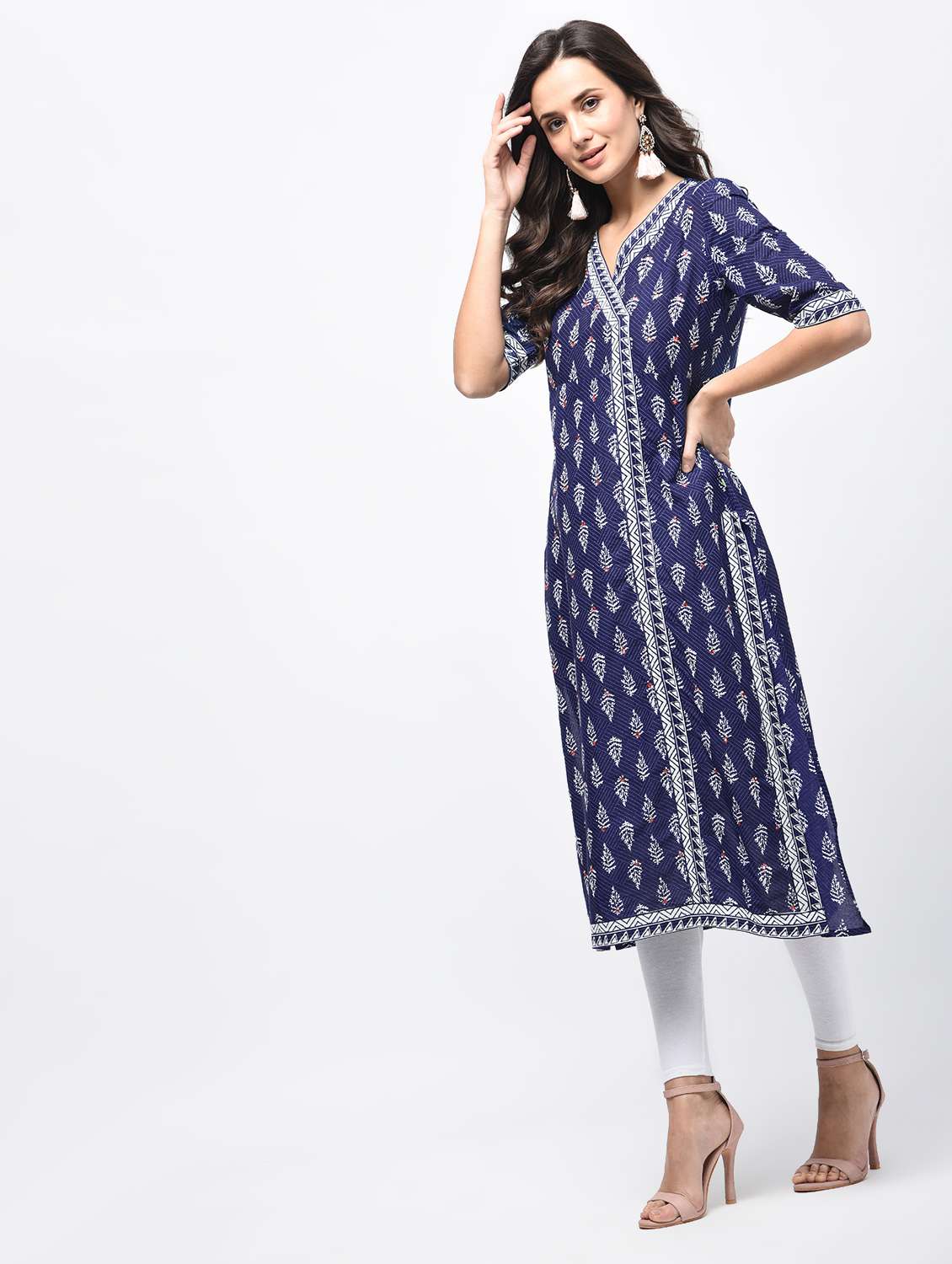 mirror work printed a-line kurta