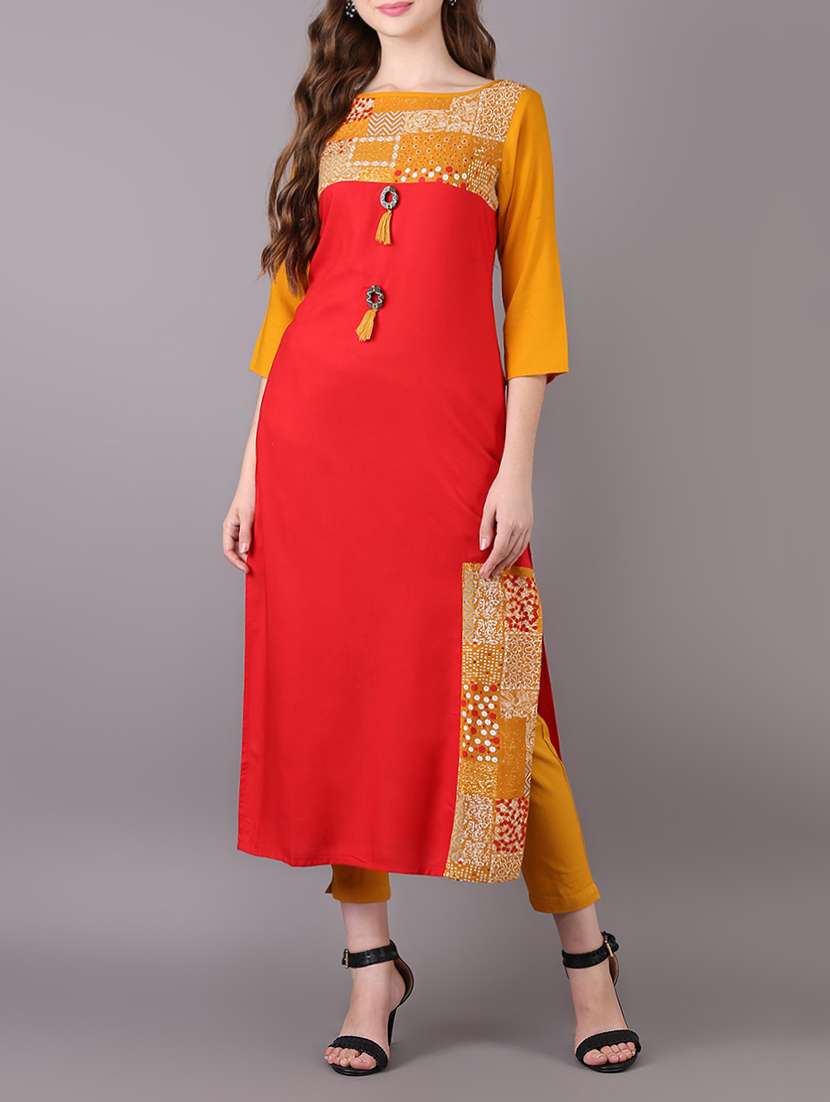 printed straight kurta with tassels