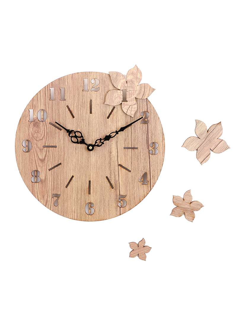 sehaz artworks 4-flowers-gentle manufactured wood 10inch designer wall clock for home and kitchen - woodtexture