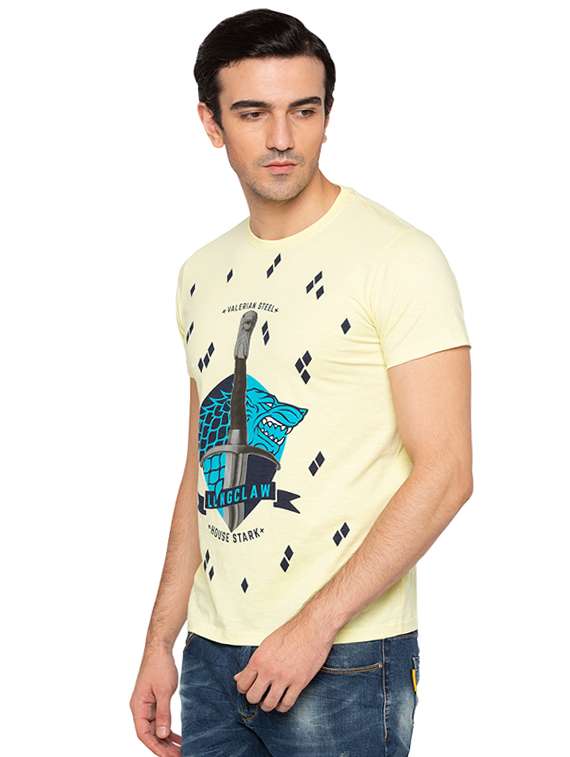 yellow cotton front print t-shirt - 15691564 -  Standard Image - 1