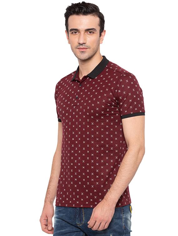 maroon cotton all over print t-shirt - 15691630 -  Standard Image - 1