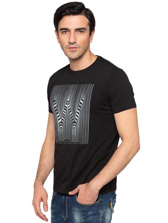 black cotton chest print t-shirt - 15691637 -  Standard Image - 1
