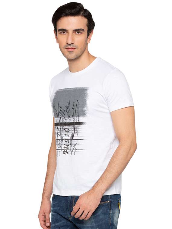 white cotton chest print t-shirt - 15691646 -  Standard Image - 1