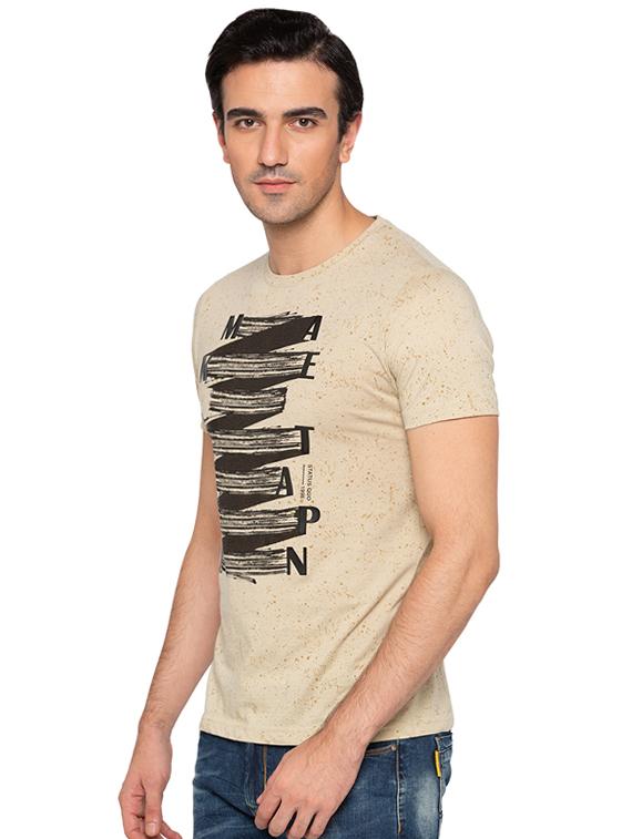 beige cotton chest print t-shirt - 15691664 -  Standard Image - 1