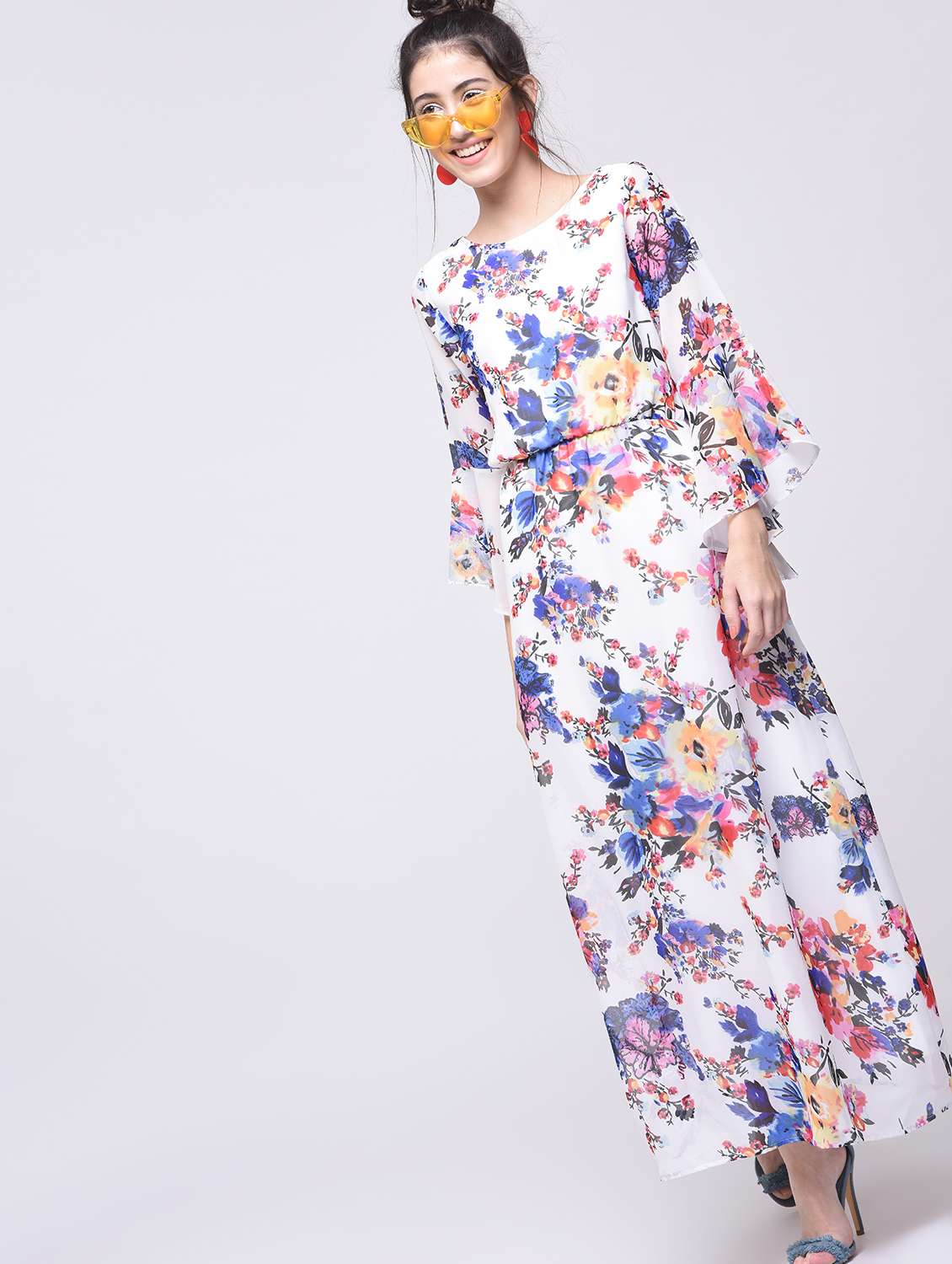 bell sleeved floral maxi dress