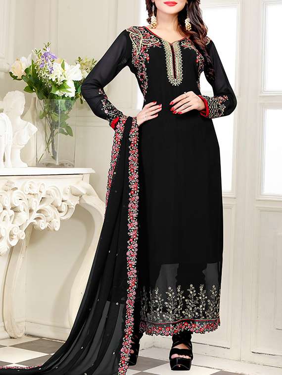 embroidered unstitched churidaar suit