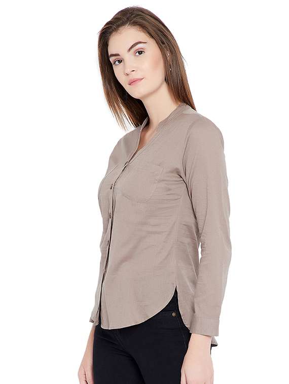 mandarin neck pocket patch shirt - 15692917 -  Standard Image - 1