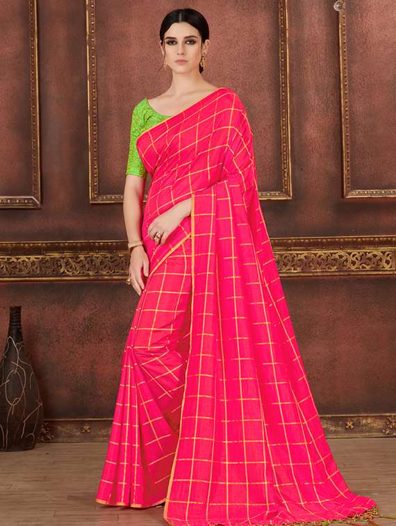 checkered magenta printed saree