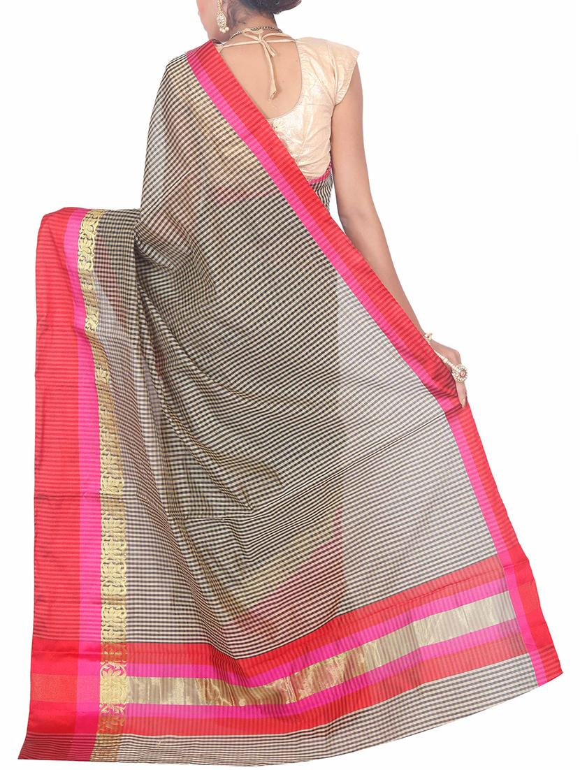 checkered zari border banarasi saree with blouse - 15695634 -  Standard Image - 1