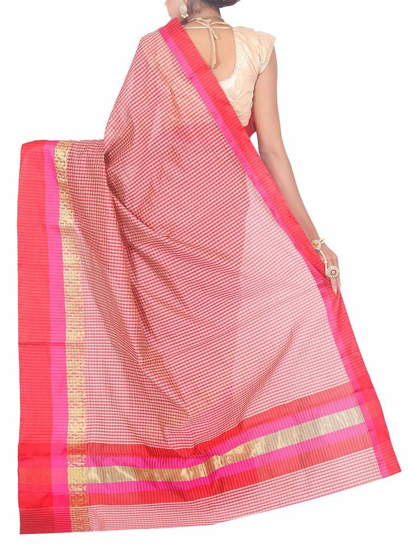 checkered zari border banarasi saree with blouse - 15695635 -  Standard Image - 1