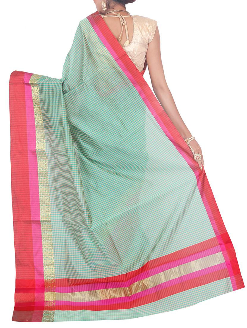 checkered zari border banarasi saree with blouse - 15695636 -  Standard Image - 1