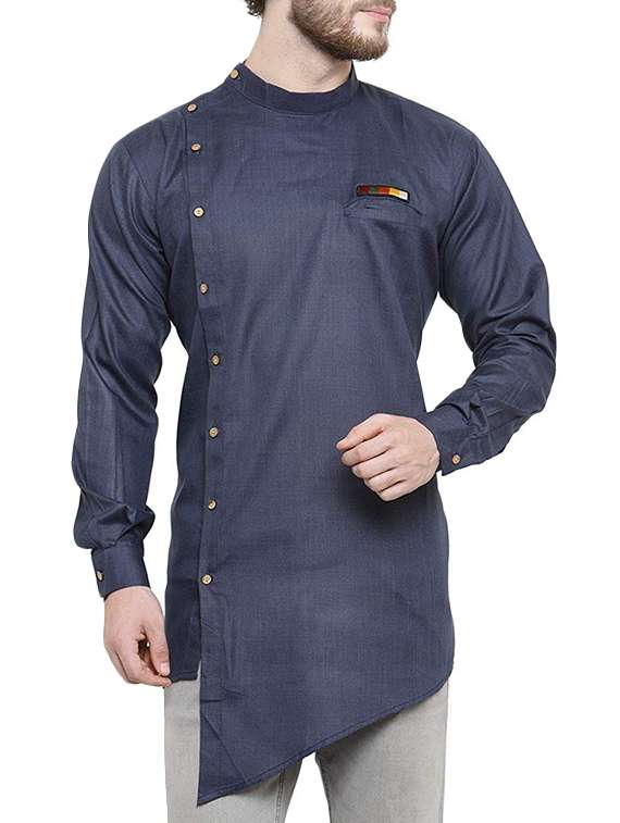 navy blue cotton asymmetric kurta