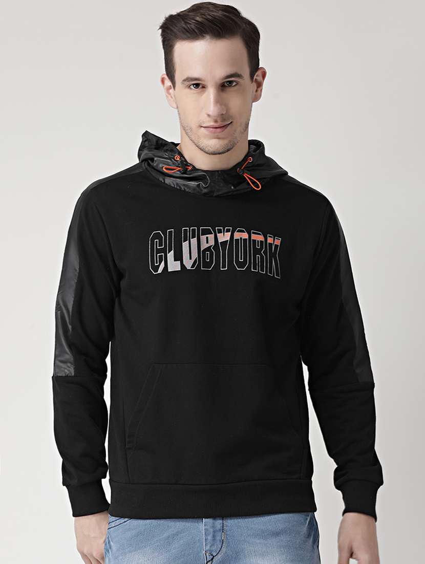 black cotton chest print sweatshirt