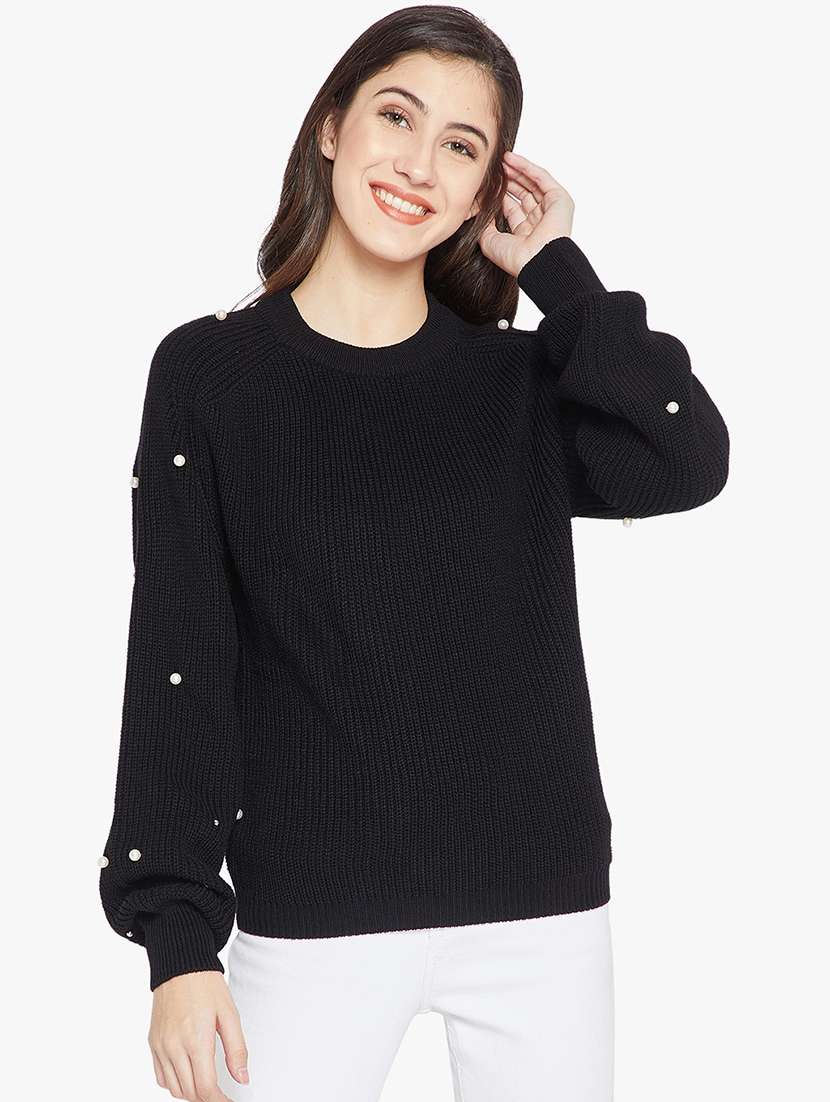 pearl embellished puff sleeved pullover